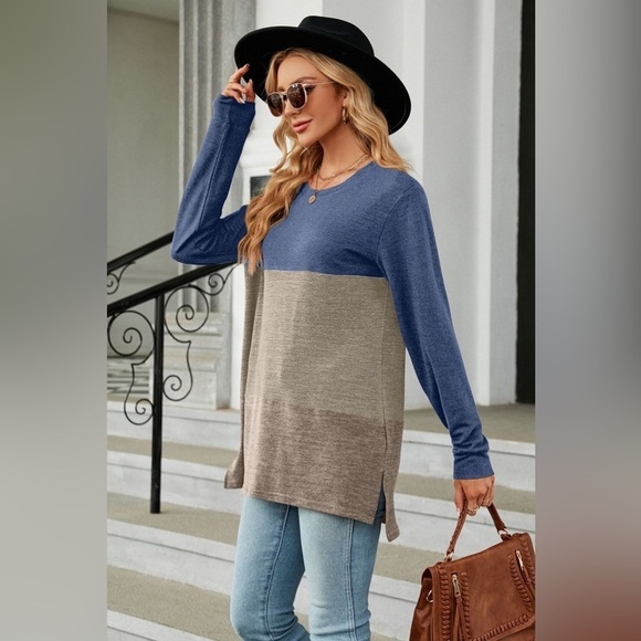 Casual Comfort Long Sleeve Color Block T-shirt - Picture 2 of 4